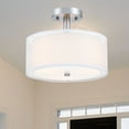 thumbnail image 2 of 11.81" 3-Light Modern Brushed Nickle Semi Flush Mount Ceiling Light Fixture with Fabric Shade for Bedroom, Living Room, Dining Room, Kitchen, Hallway, E26, 2 of 10