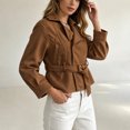 thumbnail image 5 of Enjoytime Cropped Jackets for Women Long Sleeve Notch Lapel Belted Short Trench Coat Fall Fashion Trendy Work Casual Outerwear, 5 of 7