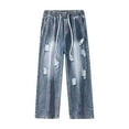 thumbnail image 4 of Isvgxsz New Denim Pants for Men Fashionable Men's Casual Distressed Irregular Hole Straight Leg Denim Pants Wide Leg Pants Men Full Length Pants Jeans Blue L, 4 of 4