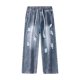 thumbnail image 3 of Pantalones vaqueros de longitud completa para hombre, de moda, informales, desgastados, irregulares, con agujeros, de pierna recta, pantalones de mezclilla para hombre., 3 of 3