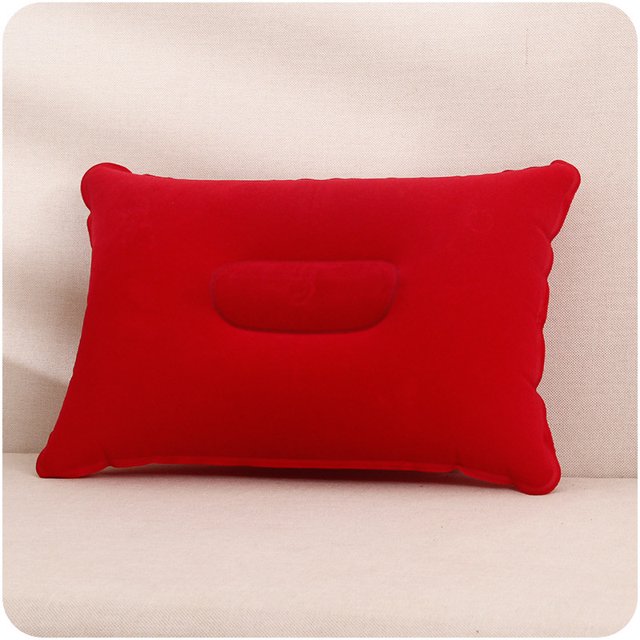 Almohada de PVC para exteriores, para viajes, camping, flocado grueso, rectangular, inflable, para dormir, para parejas, almohada cuadrada, rojo, 34,5 x 24 cm