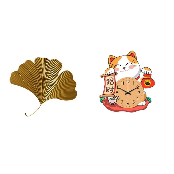 Escultura De Hierro Forjado Con Hojas De Ginkgo Para Decoración De Pared, Para Sala De Estar, Oficina, Hotel, Comedor, Restaurante, Reloj De Pared De Gato De Granja, Silencioso, Sin Tictac,