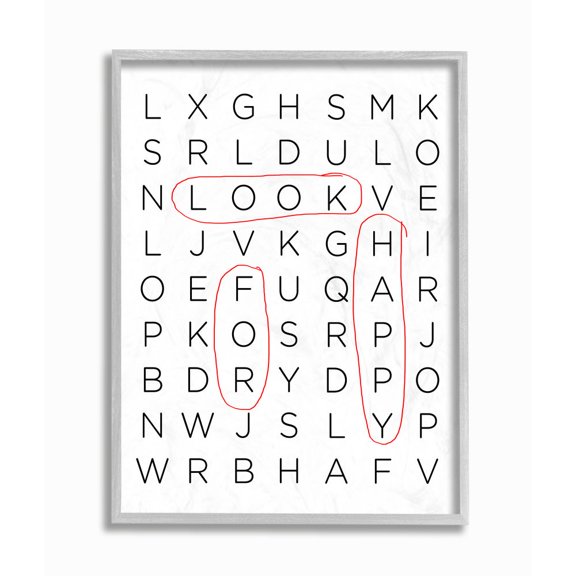 Stupell Industries Happy Crossword Family Home Inspirational Word Black And White Design Gray Farmhouse Rustic Framed Giclee Texturized Art by Anna Quach