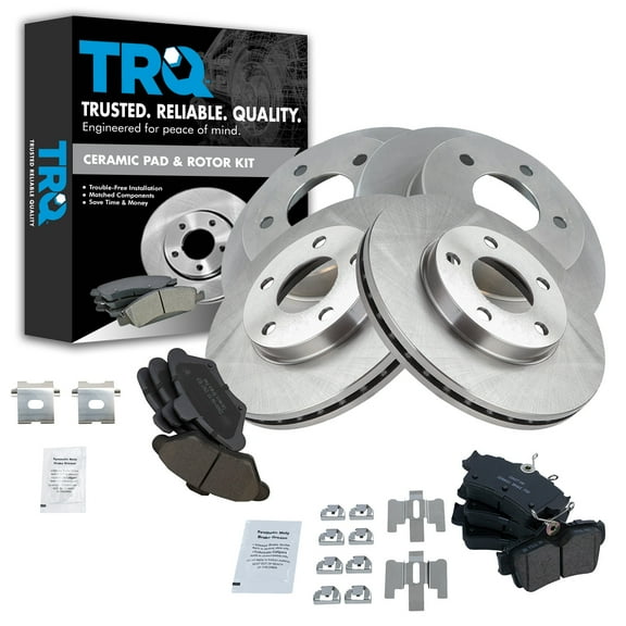 TRQ Front and Rear Brake Pad & Rotor Kit Brake Pads Brake Rotor Ceramic Fits Select 1994-1998 Ford Mustang
