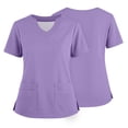 thumbnail image 2 of Leidass Women’s Short Sleeve V-Neck Scrub Top, Soft Stretch Medical Uniform Shirt with Pockets, Lightweight Nursing Workwear Light Purple XL, 2 of 5