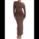 thumbnail image 1 of Vestido de Mujer Otoño Invierno Francés Larga Ajustado Maxi Vestido Formal para Mujer Marrón S, 1 of 7