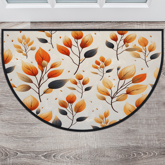 CURLYOOT Fall Leaves Half Round Door Mat, Indoor Outdoor Entrance Rug, Semi Circular Area Rug, Non Slip Washable Absorbent Doormat, Laundry Room Rug 40'' x 63''