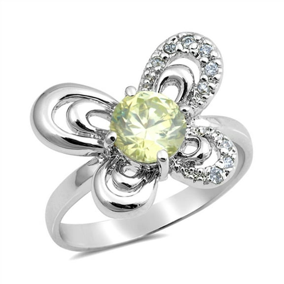 CHOOSE YOUR COLOR Butterfly Round Simulated Peridot Ring .925 Sterling Silver Band Green CZ Female Size 6