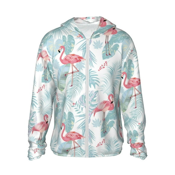 Saiise Motif Flamant Rose Tropical Protection Solaire Chandail à Capuchon pour Hommes et Femmes, Léger Séchage Rapide Coupe-Vent avec Capuche et Fermeture à Glissière-TG