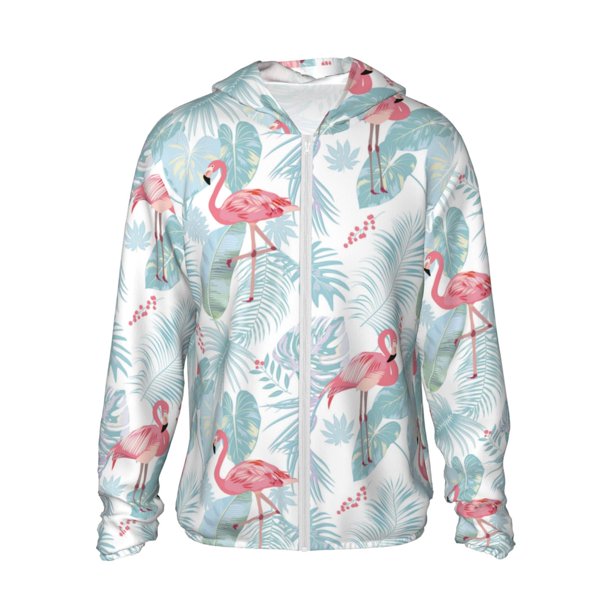 Balery Tropical Flamingo Sudadera ligera de manga larga con capucha y protección solar UPF 50+ para hombre y mujer, ideal para pesca y running-Medium