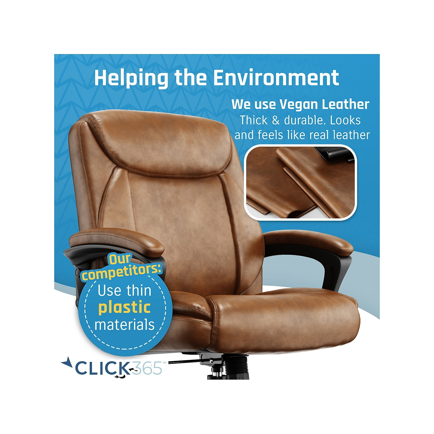 Click365 Transform 1.0 Ergonomic Mid Back Desk Chair Bonded Leather Cognac