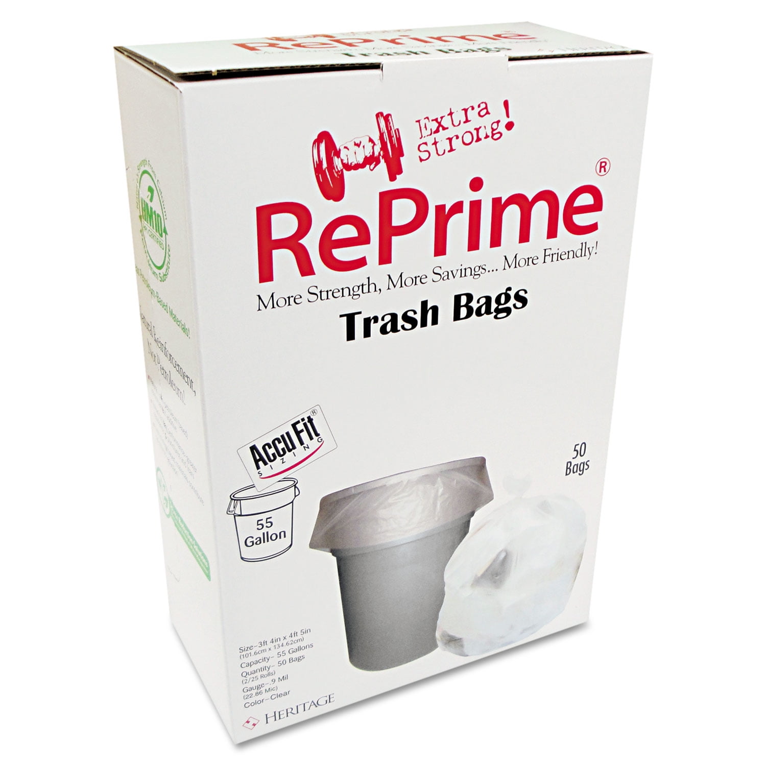 Reprime Can Liners 55gal 0.9mil Clear 40" x 53" 50/Box H8053TCRC1 