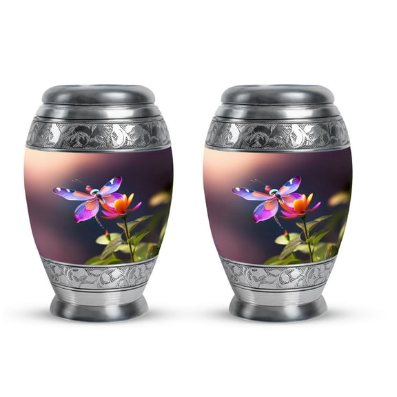 Colorful Dragonfly Sits Flower Decorative Urns -memorial Keepsakes For Ashes- Cremation Companion Urns - Cremation Urn For Adults - Urns For Ashes Adult Male (Size-3inch,2pcs)