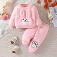 thumbnail image 2 of Baby Outfits For Girls Autumn And Winter Baby 1 3 Years Old Top Round Neck Solid Color Rabbit Pocket Warm Fuzzy Suit Baby Boy's Clothing Pink 3 Months-6 Months, 2 of 6