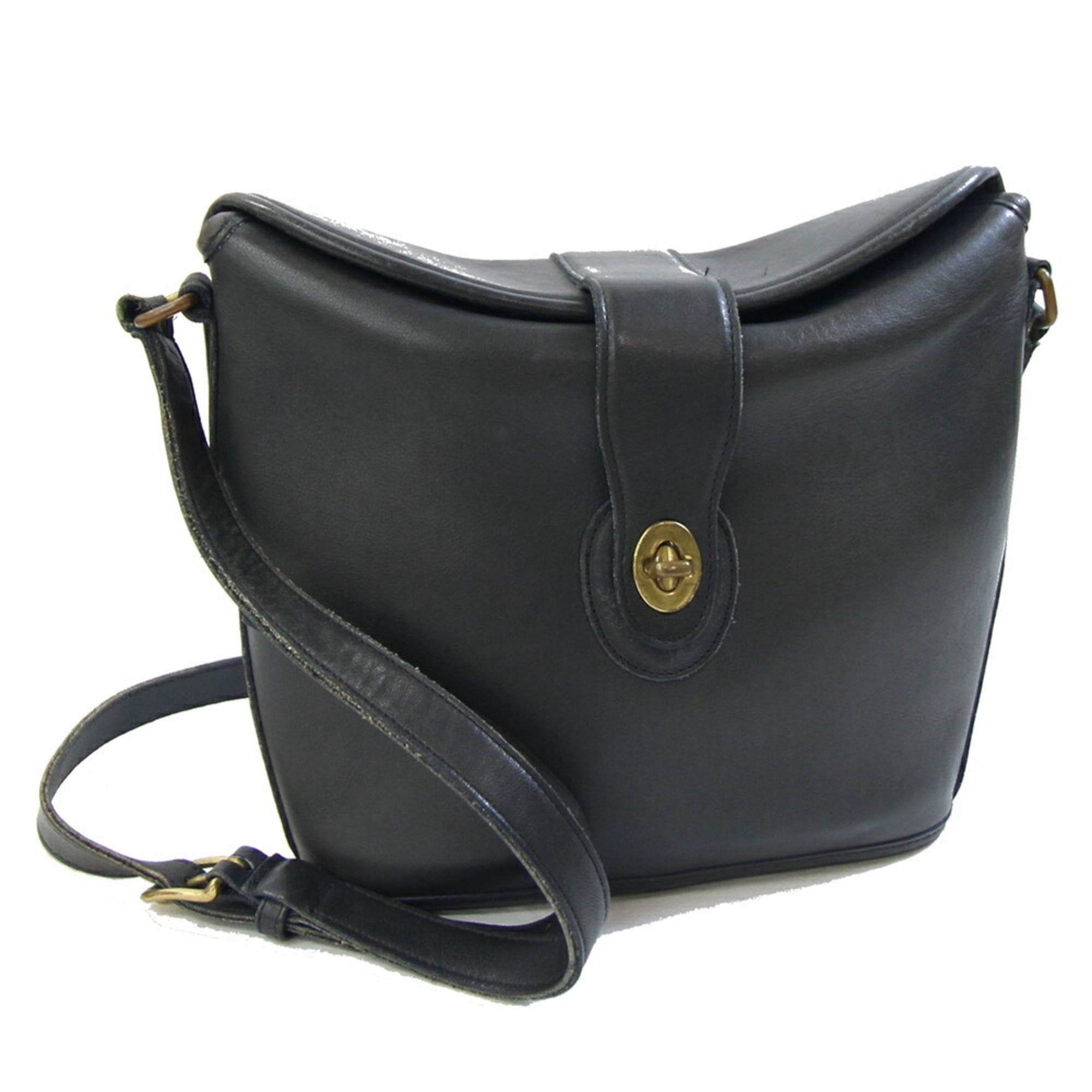 Pre-Owned Coach Shoulder Bag 9948 Black Leather Old Women
