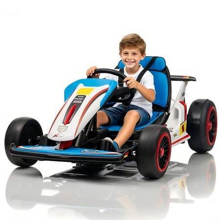 Mukidy 24V Go Kart Ride on Toys Electric Go Kart for Boys Girls Age 6-12 Years Old Blue