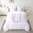 thumbnail image 2 of jejeloiu Monogrammed U Twin Bedding Sets 7-Piece,Cute Bowknot Bowtie Bedding Comforter Set,Light Purple White Sheet Sets,Microfiber Room Decorative Reversible, 2 of 8