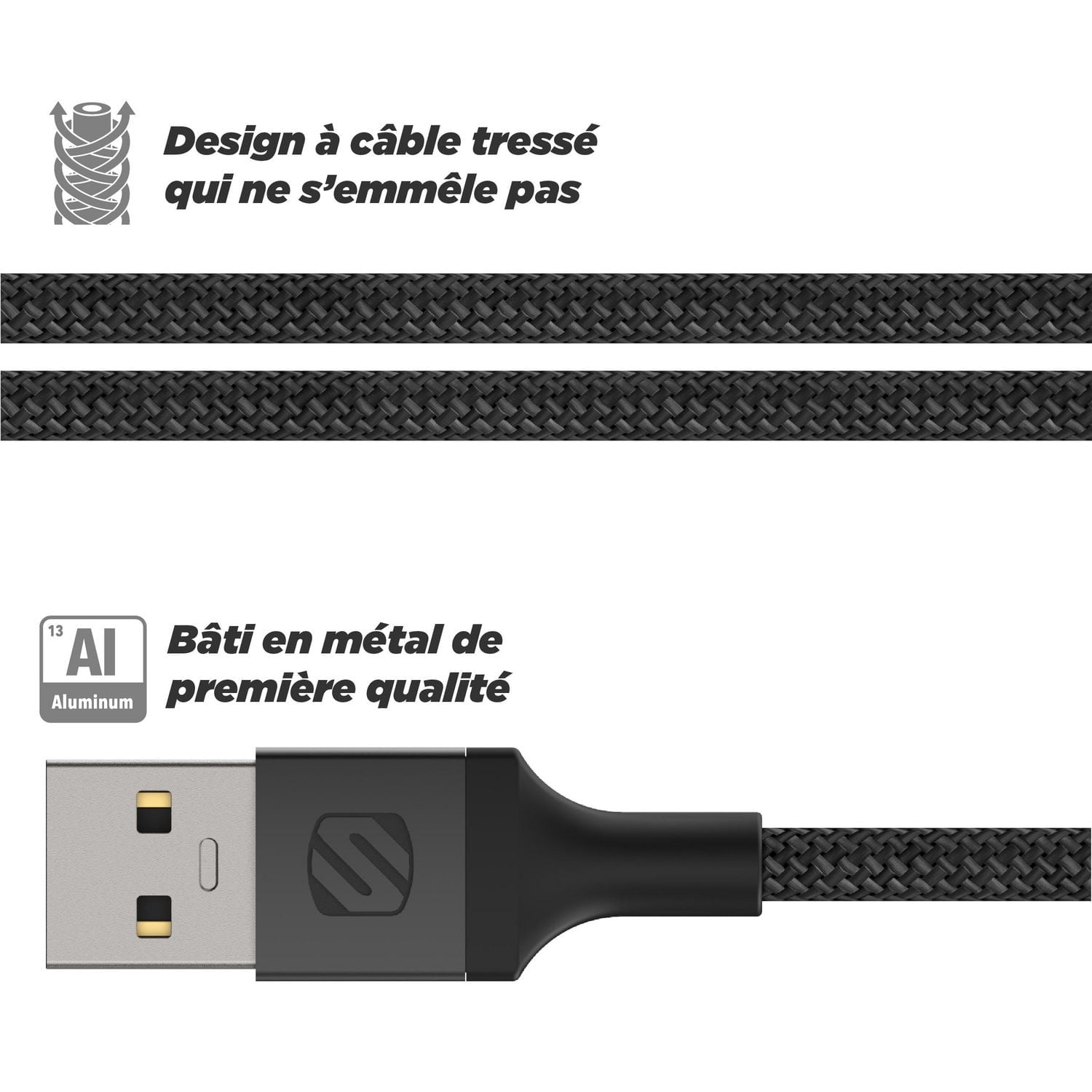 Scosche i3B4SG-SP Strikeline Premium MFi Certified Lightning Charge & Sync Braided Cable for ALL Lightning Devices 4-ft.