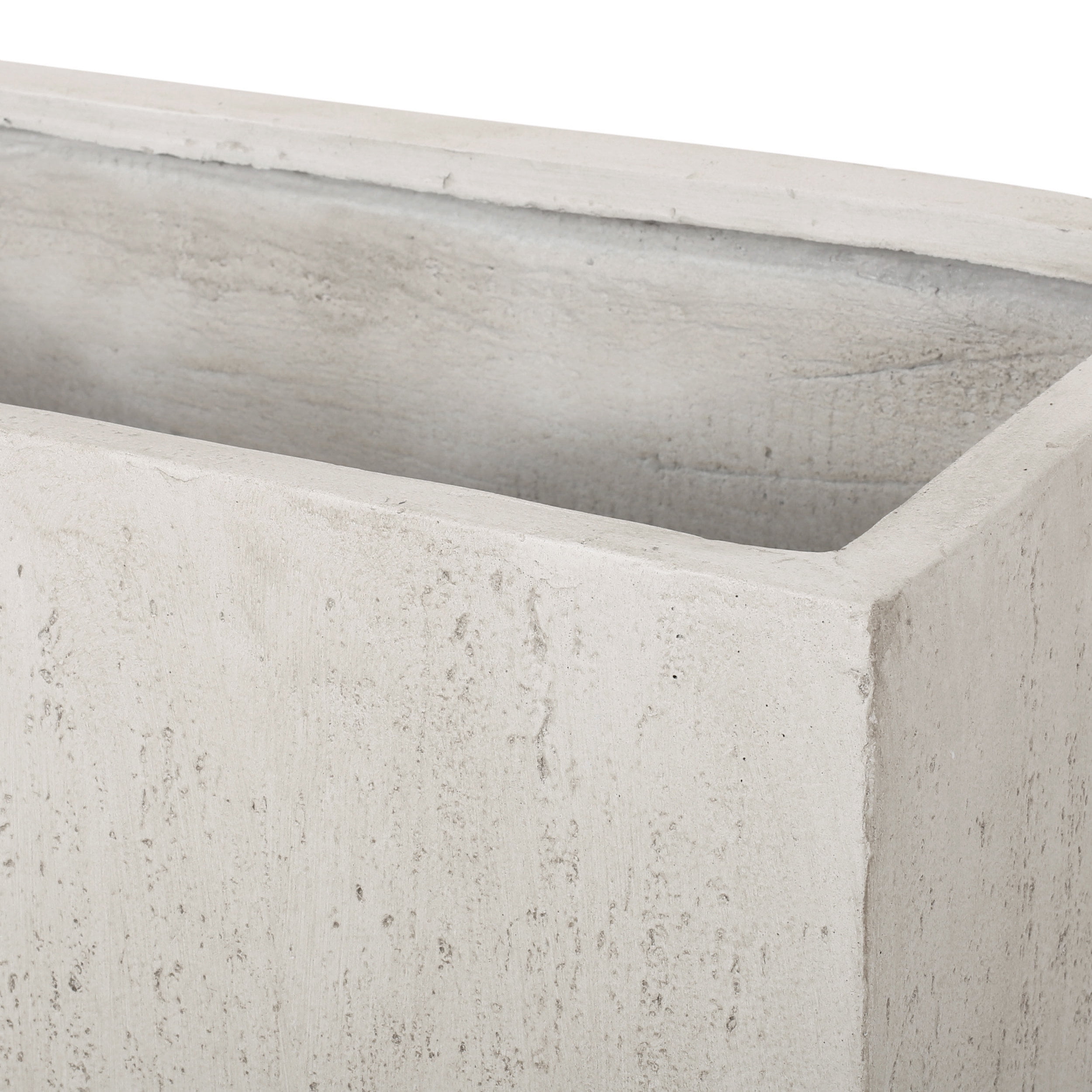GDF Studio Fardeen Outdoor Modern Cast Stone Rectangular Planter, White Medium