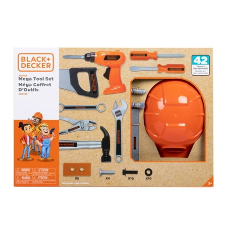 Black and Decker Jr Mega Tool Set Includes over 40 Tools and Accessories, Child Age 3 Year