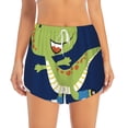 thumbnail image 2 of Xecao's Dino Playing Roller Skate for a double-layer running short for women, perfect for gym, tennis, and more, featuring a convenient pocket., 2 of 9