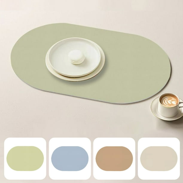Individual elíptico de cuero sintético | Tapete de mesa antideslizante y resistente al calor de color sólido | Fácil de limpiar, reutilizable para comedor o café | Aislamiento reversible | 17.7x11.8
