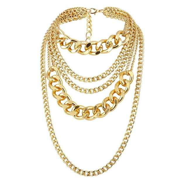 Punk Women Multi-layer Curb Chain Statement Necklace Rock Hip-hop Jewelry Gift