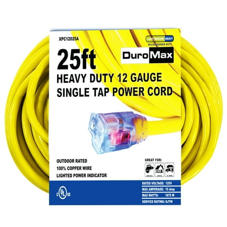 DuroMax XPC12025A 25-Foot 12 Gauge Single Tap Extension Power Cord