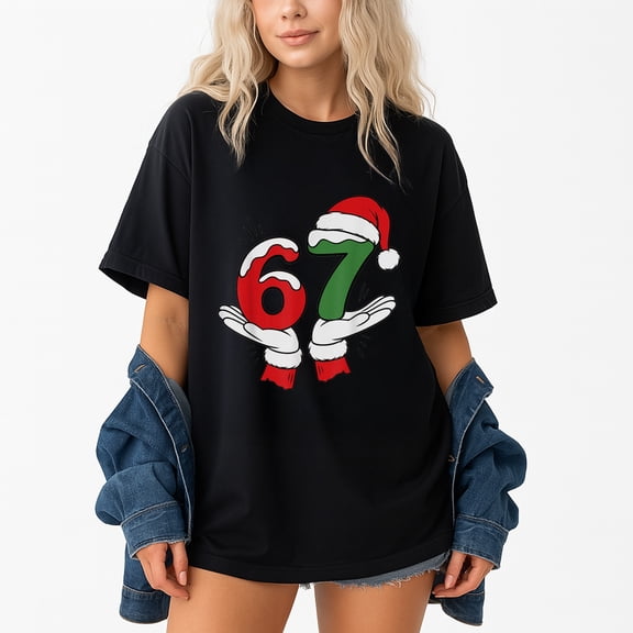 67 Christmas 6 7 Meme Pajamas T-Shirt – Holiday Gen Alpha Slang – Funny Family Gathering