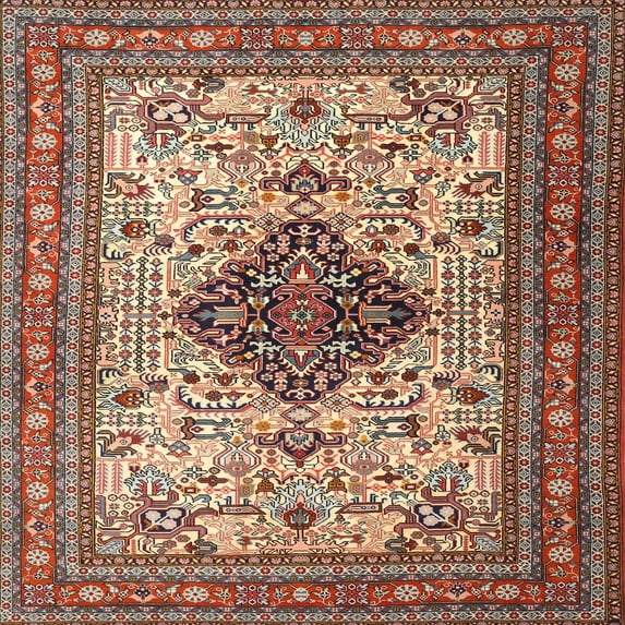 Ahgly Company Indoor Square Traditional Saffron Red Persian Area Rugs, 9' Square