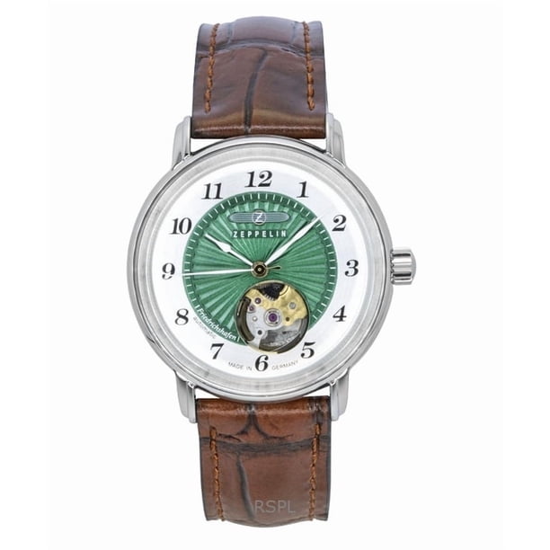Zeppelin Reloj Friedrichshafen con Correa de Piel, Esfera Verde y Corazón Abierto, Automático, 85672, para Mujer