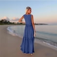 thumbnail image 7 of V Neck Maxi Dresses for Women 2025 Summer Built in Bra Sleeveless Zipper Up Long Dress Loose Tiered Flowy Swing Smocked Ruffle Beach Dress Navy XXL, 7 of 7