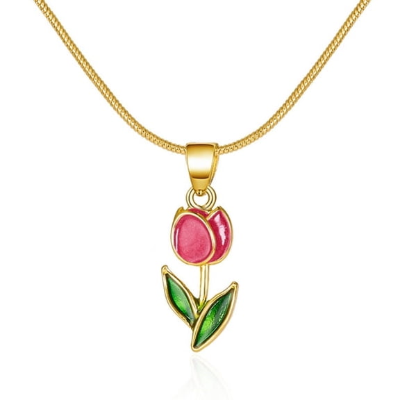 ZPAQI Tulips Flower Pendant Necklace Sweet Elegant Collar Necklace Clavicle Chain