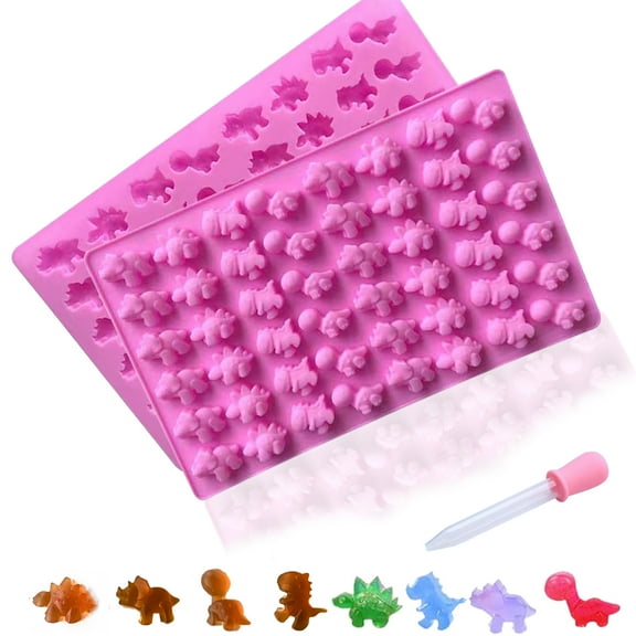 HYCSC Dinosaur Gummy Molds, Mini Silicone Candy Mold, 2 Pack Dino Chocolate Gummy Molds with Droppers, Great for DIY Non-Stick Silicone Mold