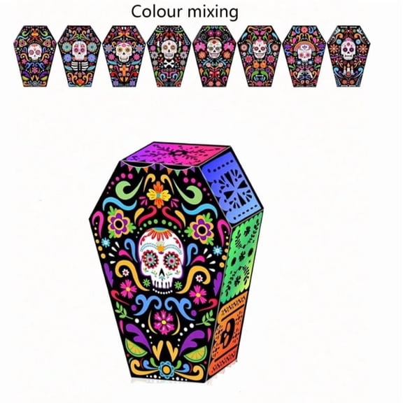18 Pcs Day of the Dead Colorful Coffin Paper Boxes - Sugar Skull Theme Foldable Candy Gift Boxes, Holiday Party Table Decor for Halloween, Mexican Fiesta & Haunted House Setup (Mixed Designs)