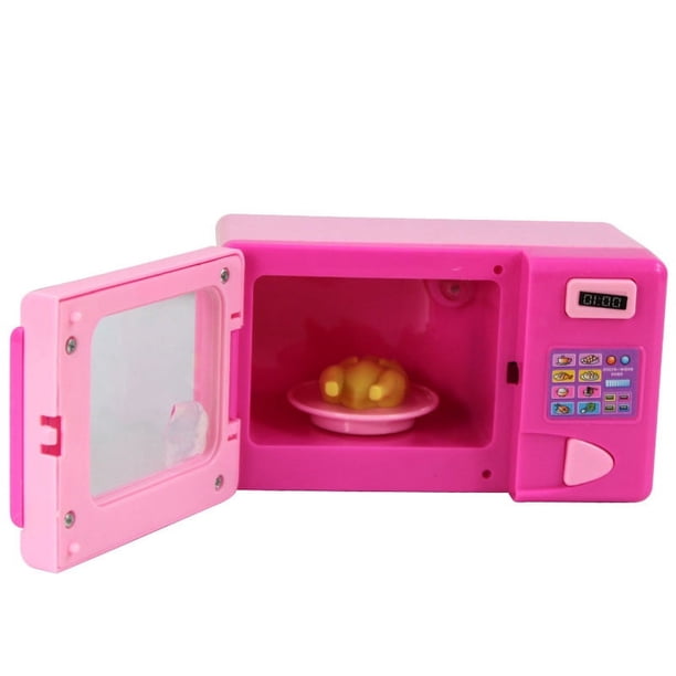 Mueble de casa de muñecas en miniatura, horno microondas rosa a escala 1/12