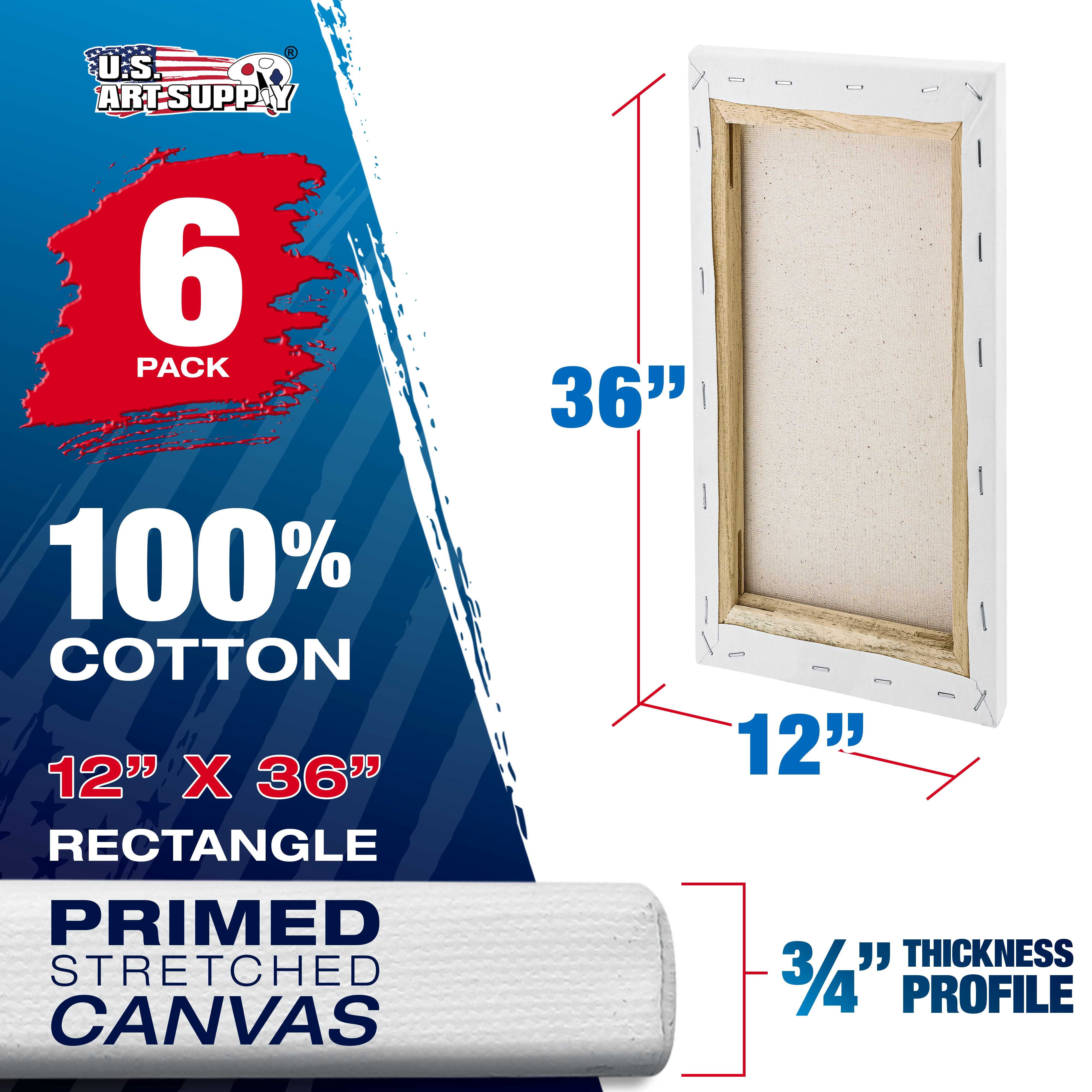 U.S. Art Supply 12 x 36 inch Stretched Canvas 12-Ounce Triple Primed, 6-Pack - Professional Artist Quality White Blank 3/4" Profile, 100% Cotton, Heavy-Weight Gesso - Acrylic Pouring, Oil Painting