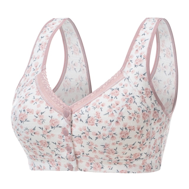 HNMKIU Plus Size Bra Women's Floral Front Button Vest Style Large Size Middle And Elderly Bra