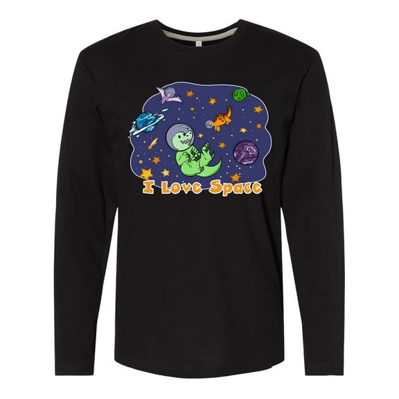 Inktastic I Love Space Cute Dinos and Planets Long Sleeve T-Shirt
