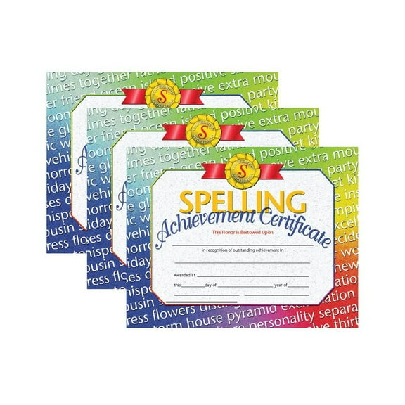 Hayes Publishing Spelling Achievement Certificate, 30 Per Pack, 3 Packs