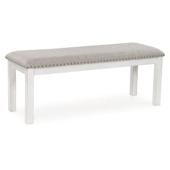 Upholstered Dining Bench with Nailhead Trim, Light Gray & White, 48 Inch
