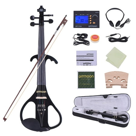 Fender Electric Violin ammoon Full Size 4/4 Solid Wood Electric Silent Violin Fiddle Style-4 Ebony Fingerboard Pegs Chin Rest Tailpiece ()