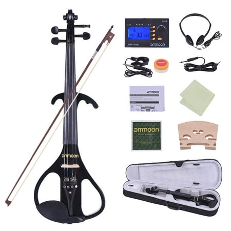 ammoon Full Size 4/4 Solid Wood Electric Silent Violin Fiddle Style-4 Ebony Fingerboard Pegs Chin Rest