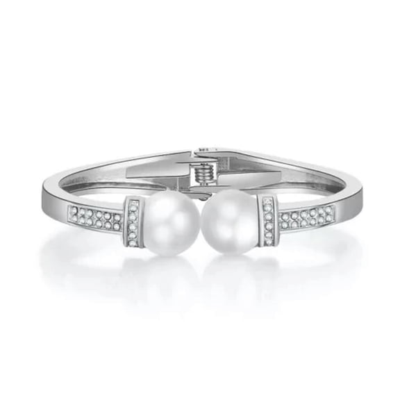 QQTDFG Fashion Punk 925 Silver Gold Pearl Bracelet Bangle Women Party Band Jewelry-Silver