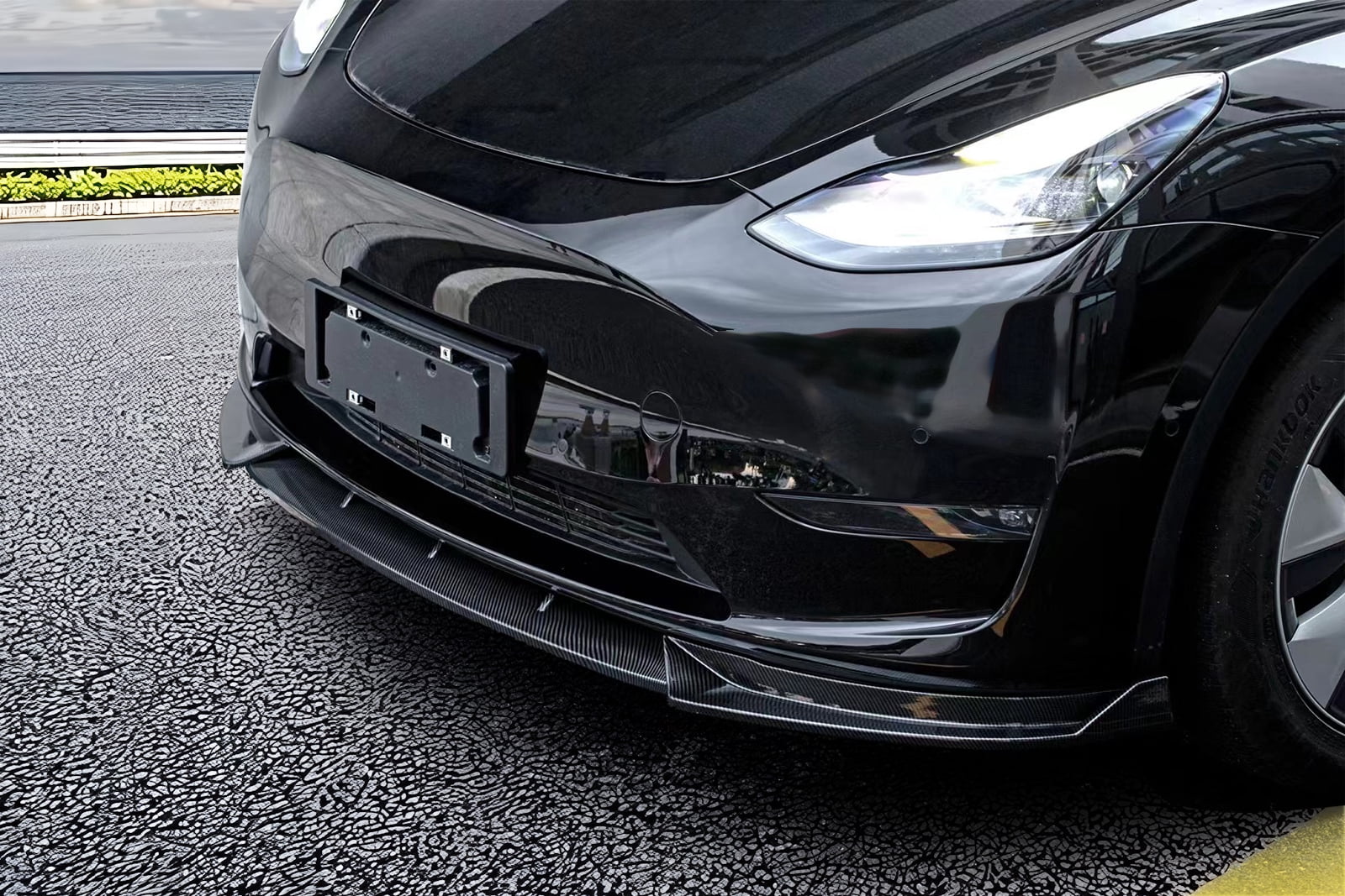 Ikon Motorsports 3PCS Front Bumper Lip Spoiler for 2020-2025 Tesla Y, IKON Style, PP Carbon Fiber Print