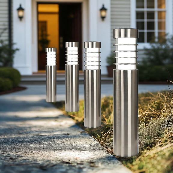 Dazzle Bright Solar Path Bollard Lights Outdoor, 2 Pack 27 Inch LED Solar Powered Stainless Steel Path Lights, Waterproof White Landscape Lighting for Patio Yard Garden Walkway Driveway Pathway Decor