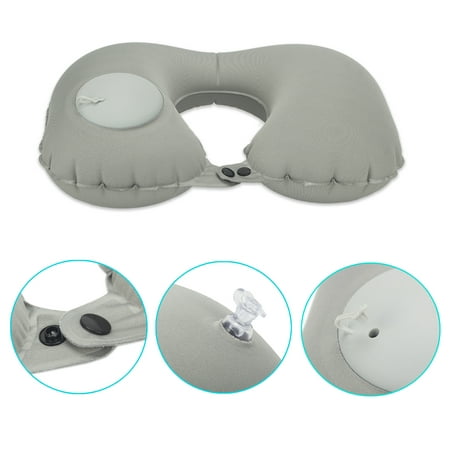 NK HOME Inflatable Travel Pillow, Best Ergonomic Neck Pillow Comfortable U-Shape, Perfect for Long Trips or Cushion Flight, Easy to Inflate & Deflate, Blue/ Grey/ (Best Nicotine Replacement For Long Flight)