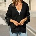 thumbnail image 2 of Cardigan Sweaters for Women Loose Fit V Neck Long Sleeve Solid Color Button Knit Sweater with Pockets Soft Relaxed Cardigan for Girls, 2 of 5