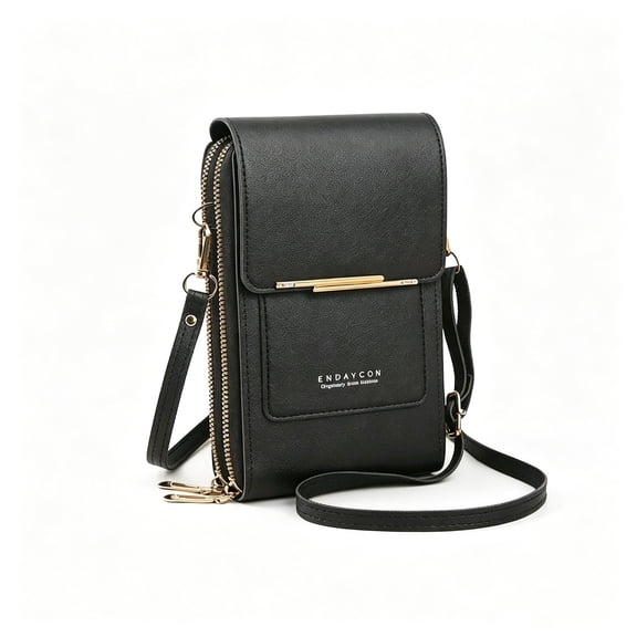 Wynndora Touch Screen Phone Wallet Crossbody Bag, Women's PU Leather Purse with Card Slots, Black