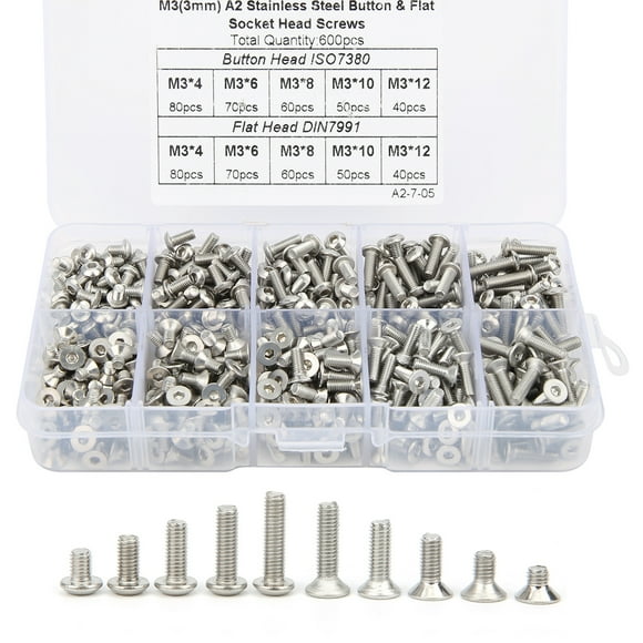 Hex Head Screws, Screws Hex Screws, 600Pcs Stainless Steel Screw Organizer Machinery Industries Communication Equipment for Office Equipment Home Equipment